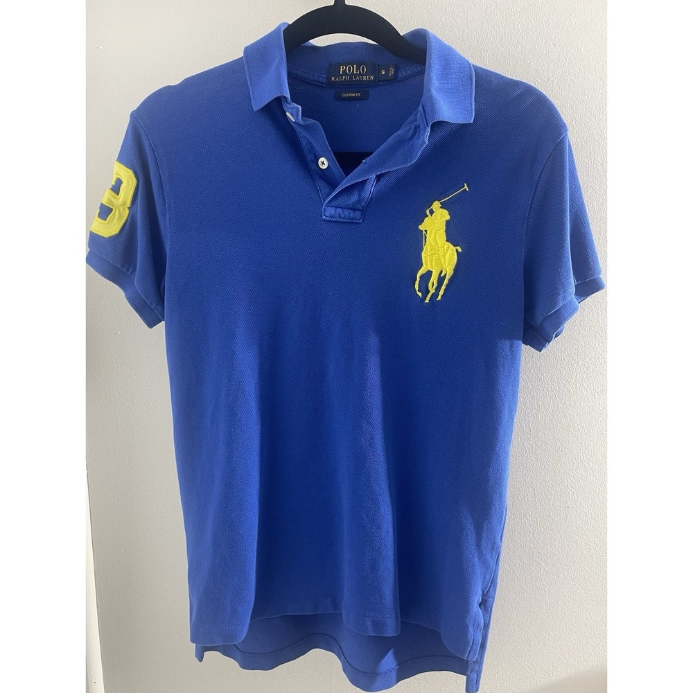 Polo Ralph Lauren Big Pony #3 Custom Fit Polo Shirt Men's Small Blue Yellow